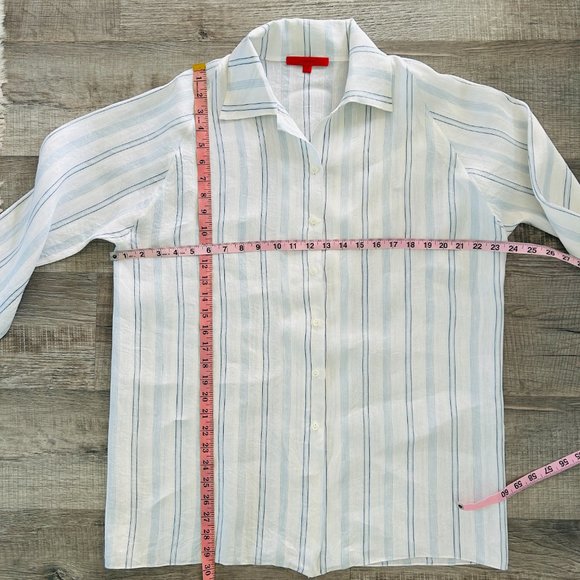 SHAMASK Long Tunic Top LINEN BOXY Stripe Collar Neck (size L) - Picture 8 of 11